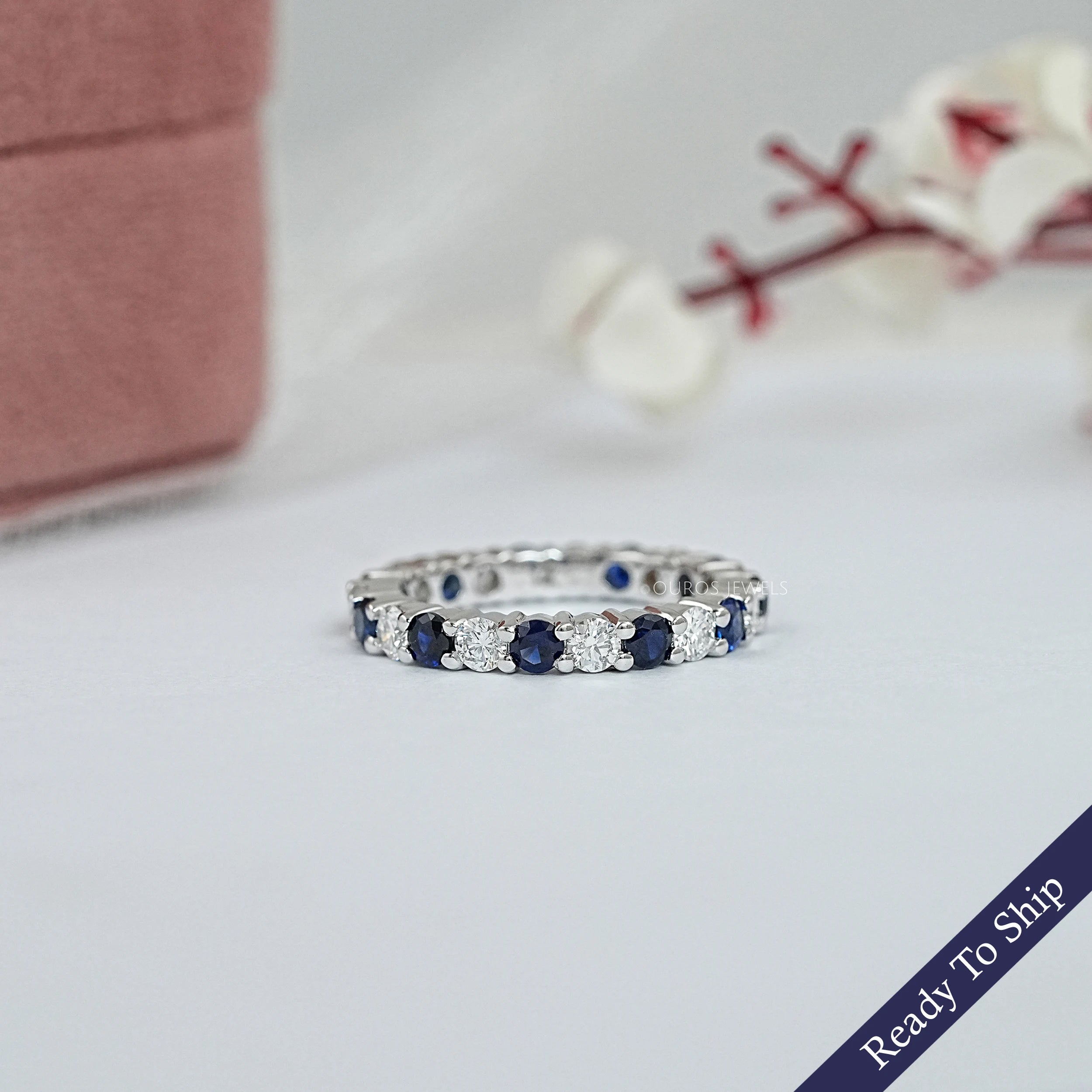 Blue Sapphire And Diamond Wedding Band