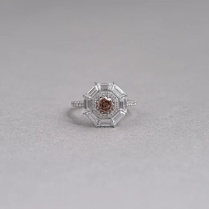 Octagon Brown Diamond Double Halo Ring