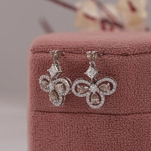 Brown Pear Cut Halo Diamond Dangle Earrings