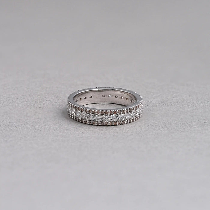 Round Brown Diamond Three Row Eternity Wedding Band