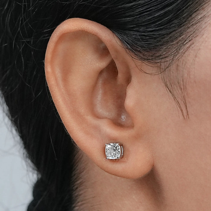 Square Cushion Cut Lab Diamond Solitaire Stud
