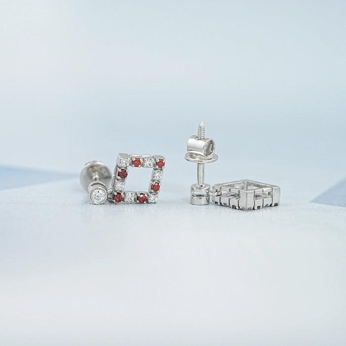 Bezel Set Round Ruby Gemstone Accent Drop Earrings