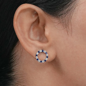 Blue Sapphire Gemstone Circle Stud Earrings