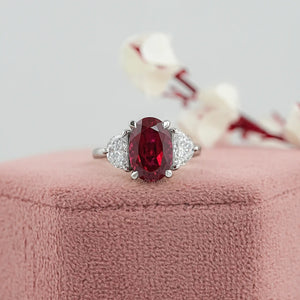 Ruby And Half Moon Diamond Three Stone Ring