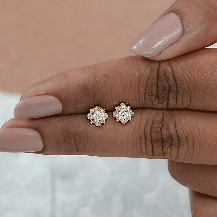 Round Lab Grown Cluster Diamond Studs