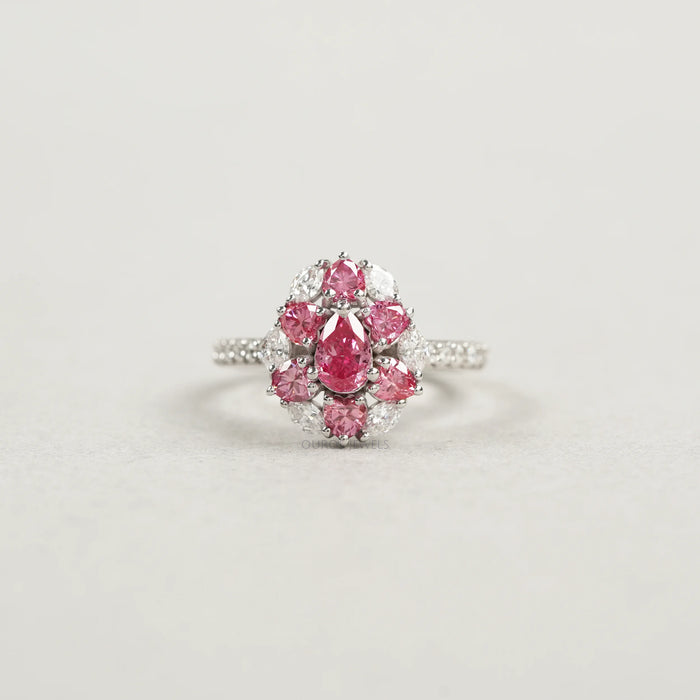 Fancy Pink Halo Lab Diamantring im Birnen- und Herzschliff