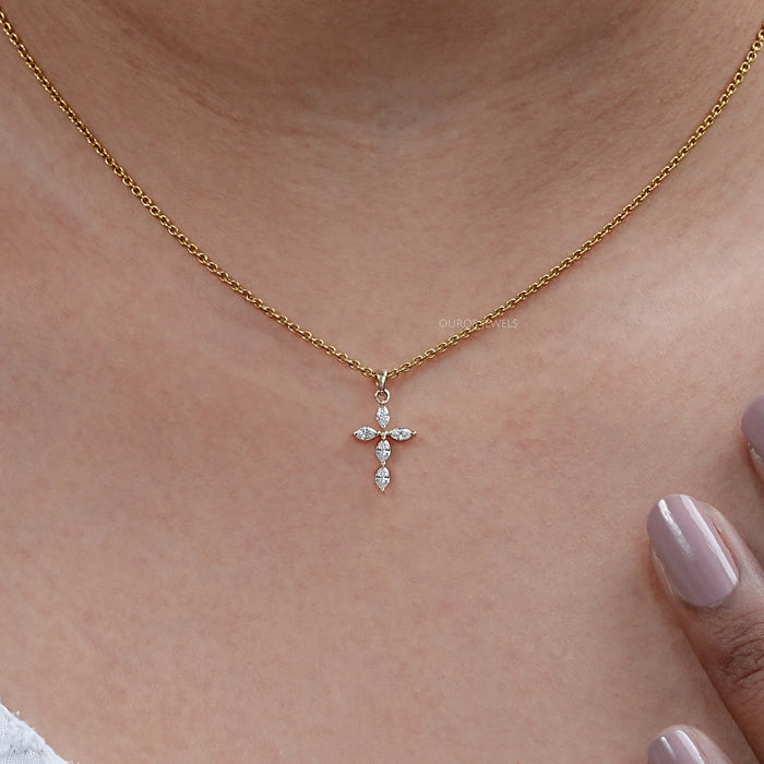 Marquise Cut Lab Grown Diamond Cross Pendant