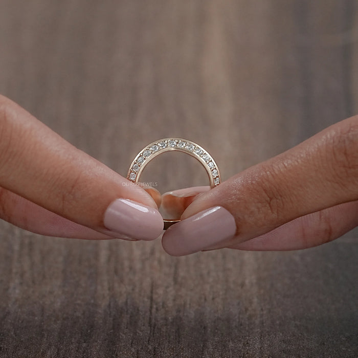 Round  Diamond Double Row Curved Wedding Band