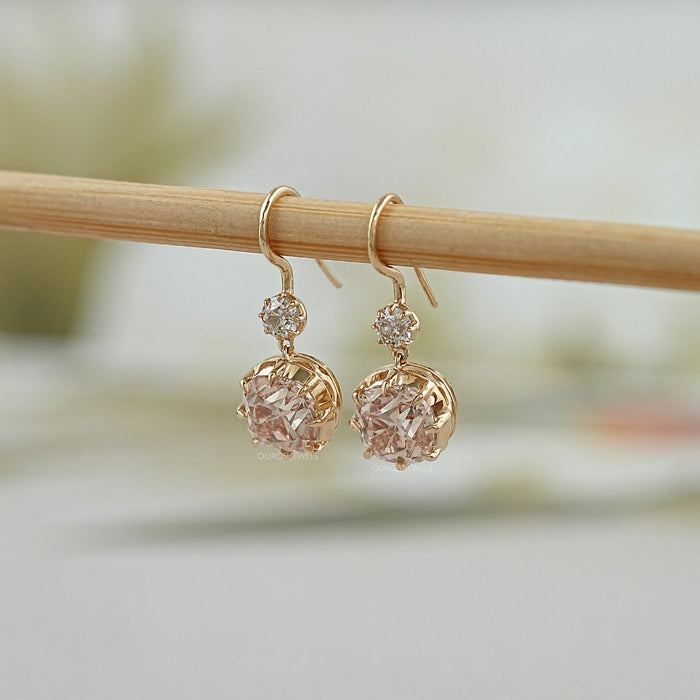 Old Mine Cushion Lab Diamond Dangle Earrings