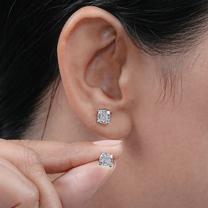 Square Cushion Cut Lab Diamond Solitaire Stud