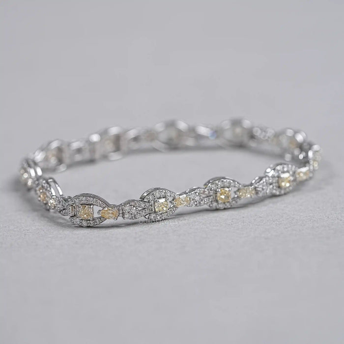 Yellow Cushion Cut Halo Link Bracelet