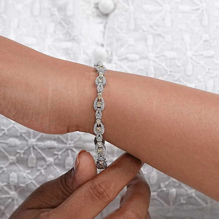 Yellow Cushion Cut Halo Link Bracelet