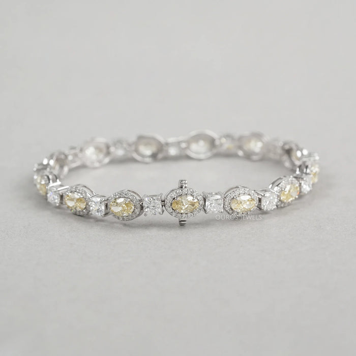 Gelbes Halo-Diamantarmband im Ovalschliff aus Laborzucht