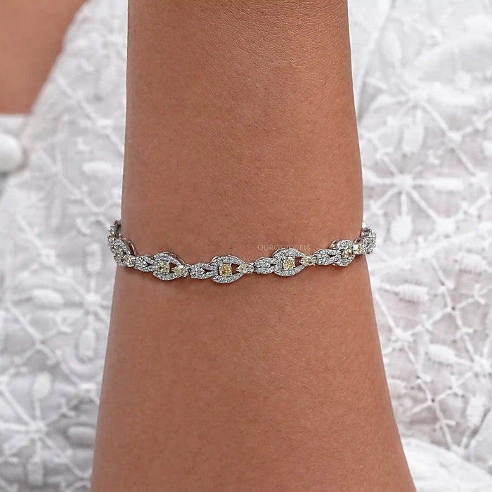 Yellow Cushion Cut Halo Link Bracelet