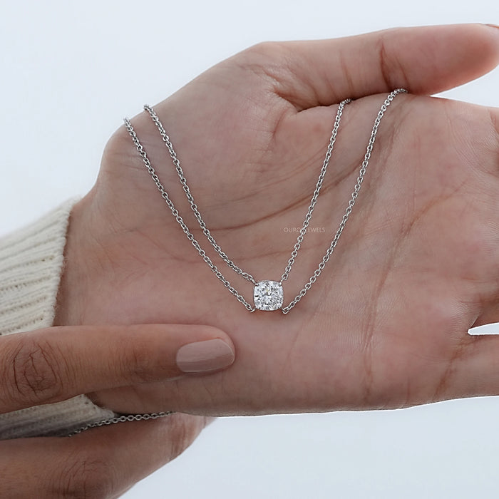 Cushion Cut Lab Diamond Dual Layer Chain Necklace for Women