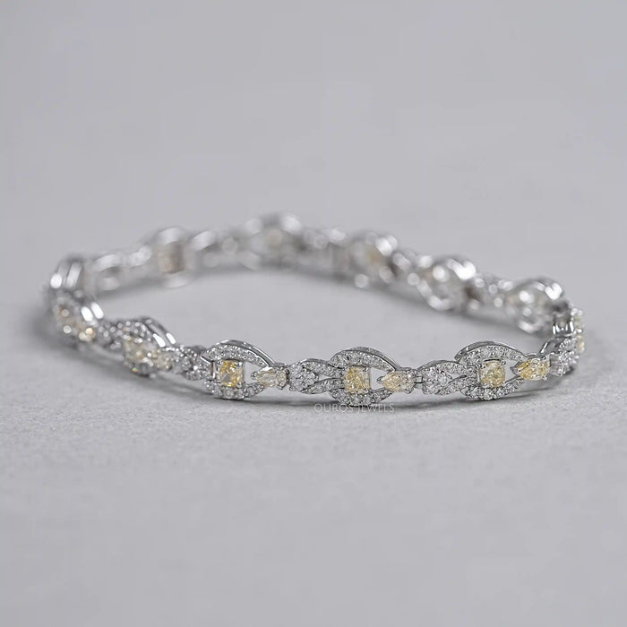 Yellow Cushion Cut Halo Link Bracelet