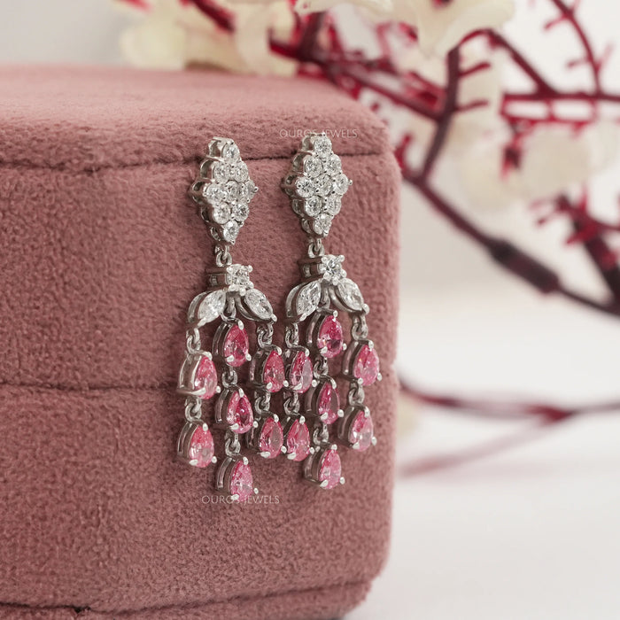 Pink Pear Lab Diamond Chandelier Earrings