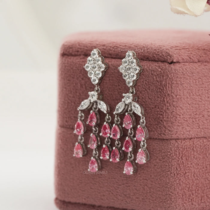 Pink Pear Lab Diamond Chandelier Earrings
