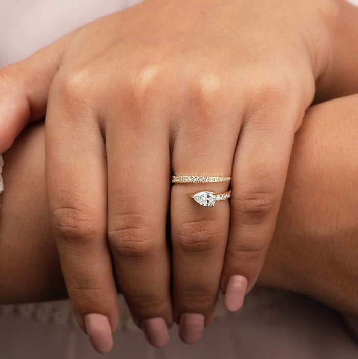 Pear Cut Lab Diamond Spiral Anniversary Ring