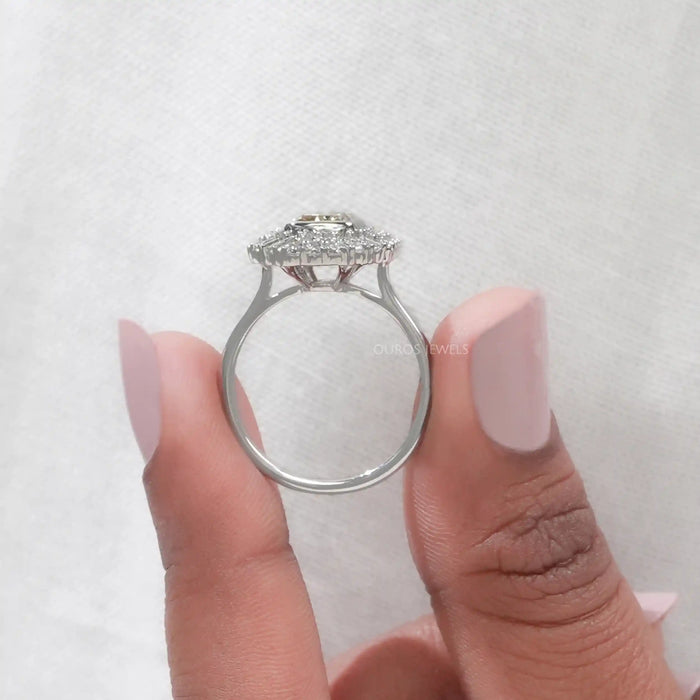 Yellow Cushion Cut Lab Diamond Bezel Set Cluster Ring