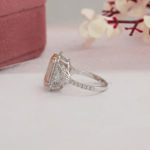 Pink Emerald Cut Three Stone Engagement Ring