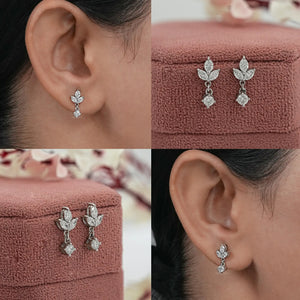 Marquise and Round Cut Diamond Dainty Drop Earrings