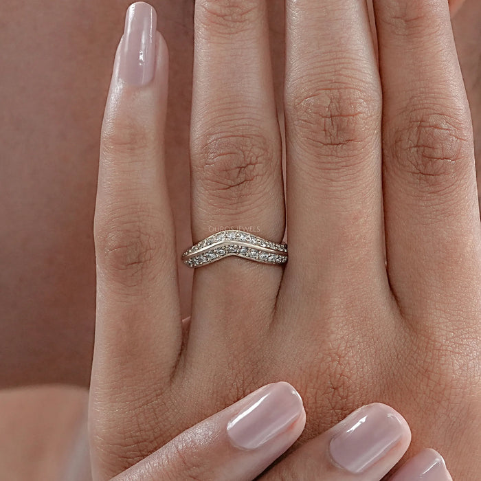 Round  Diamond Double Row Curved Wedding Band