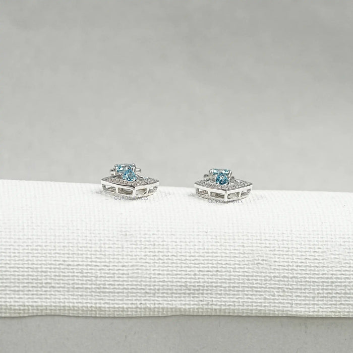 Blue Round With Pear Diamond Drop Earrings