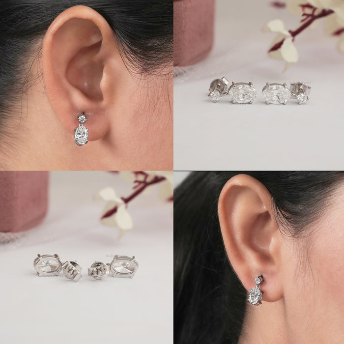 round and oval diamond dangle drop earrings