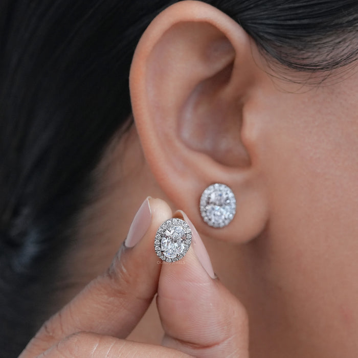 Oval Lab Diamond Halo Stud Earrings