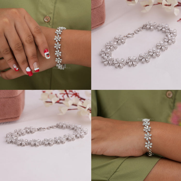 Floral Style Birne Schliff Labor diamant Armband 