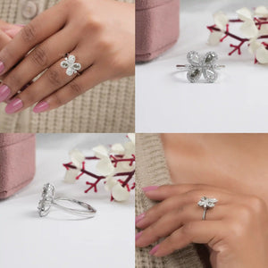 Einzigartiger floraler Ring mit Oliven- und Birnenschliff und Halo-Lab-Diamant