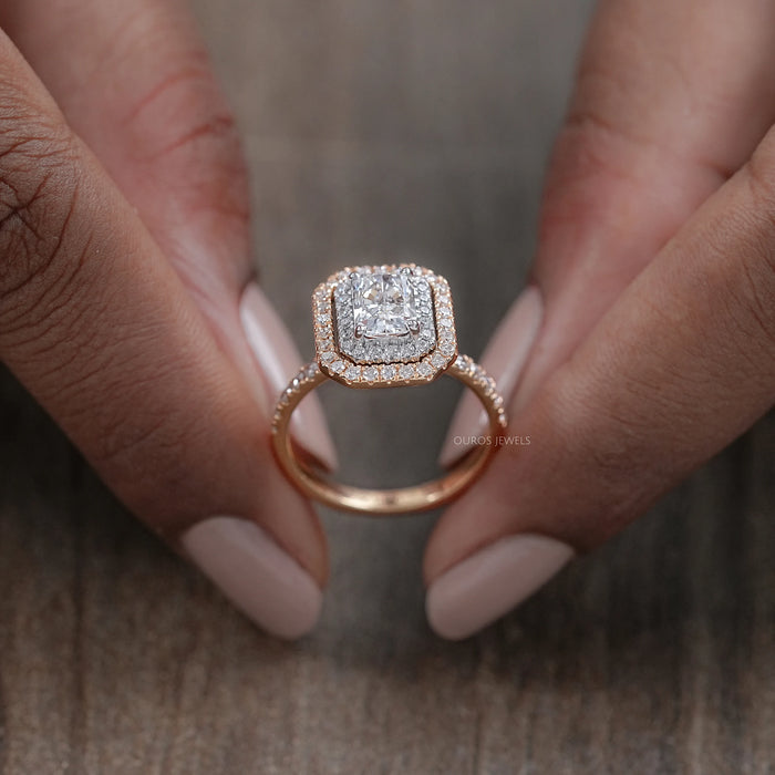 Radiant Cut Double Halo Solitaire Accent Engagement Ring