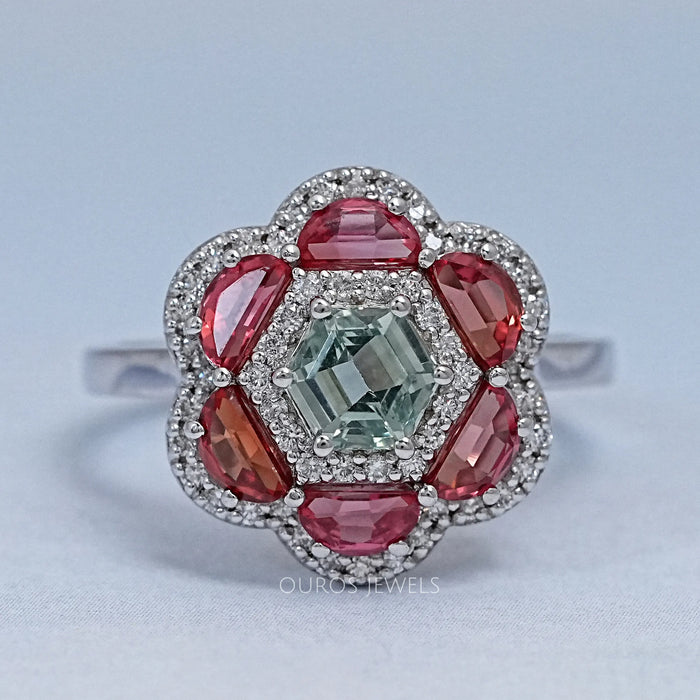 Alexandrite Lab Gemstone Double  Halo  Engagement  Ring