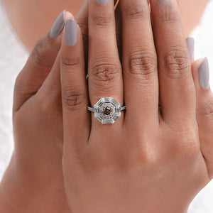 Octagon Brown Diamond Double Halo Ring