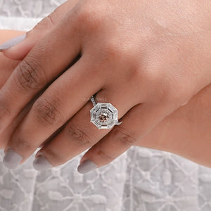 Octagon Brown Diamond Double Halo Ring