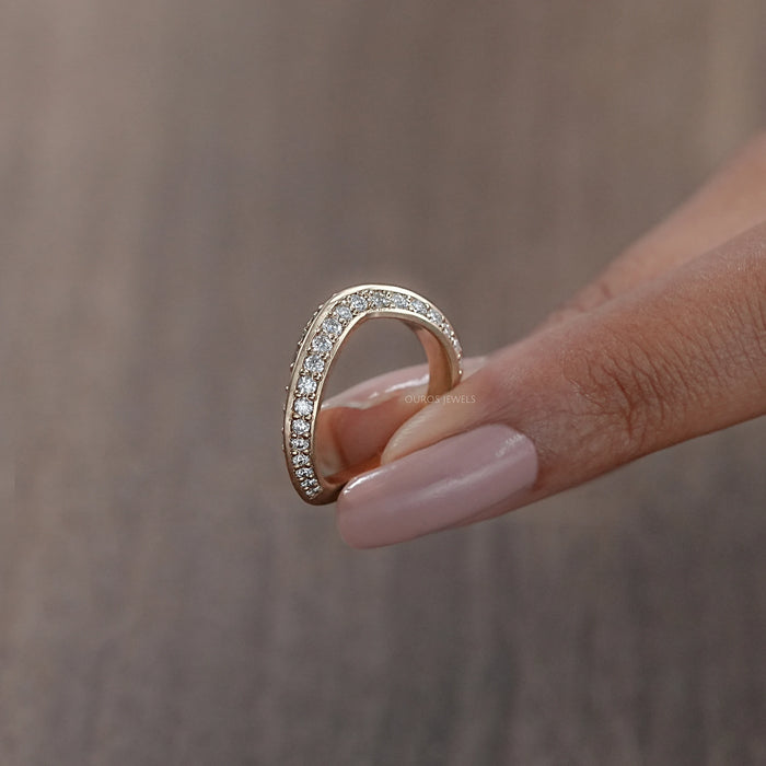 Round  Diamond Double Row Curved Wedding Band