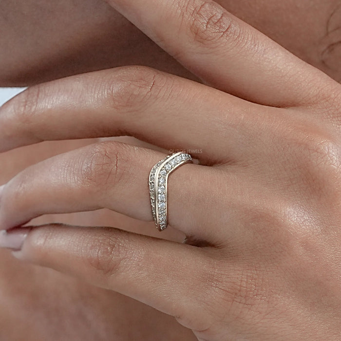 Round  Diamond Double Row Curved Wedding Band