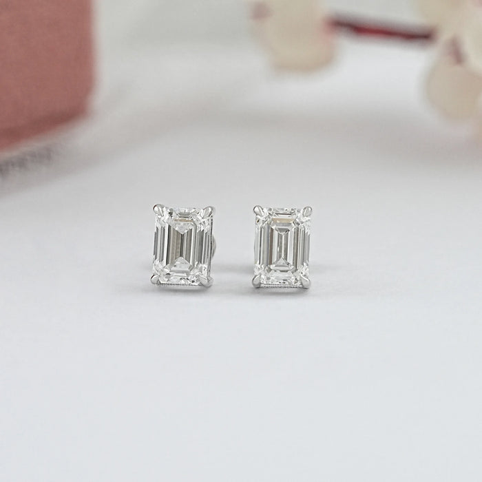 Emerald Cut Lab Grown Diamond Stud Earrings