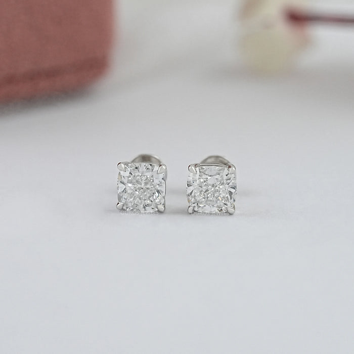 Square Cushion Cut Lab Diamond Solitaire Stud