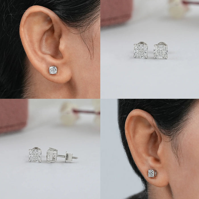 Square Cushion Cut Lab Diamond Solitaire Stud