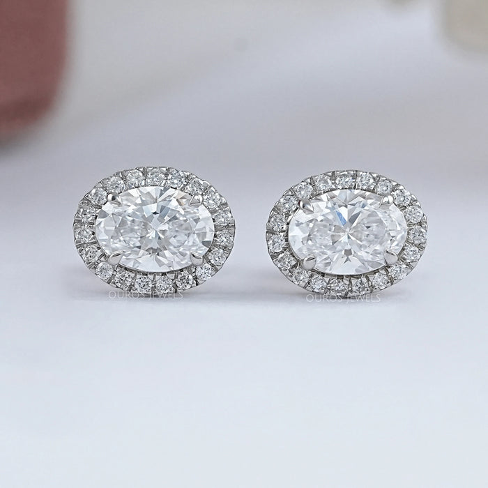 Oval Lab Diamond Halo Stud Earrings