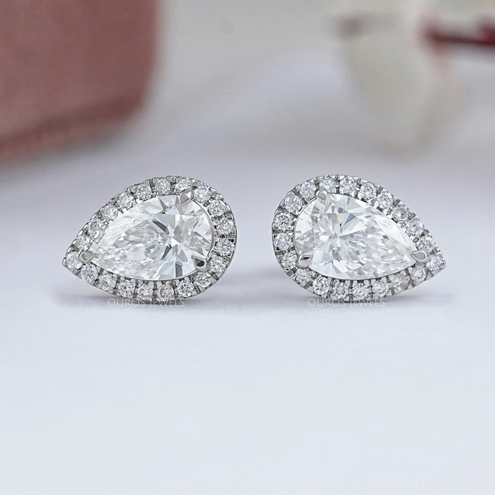Pear Lab Grown Diamond Halo Stud Earrings