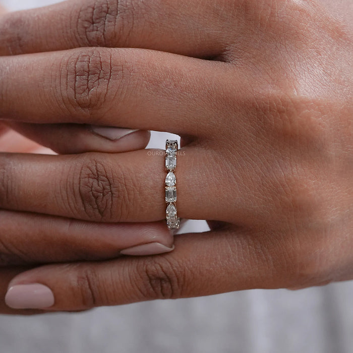 East West Pear And Emerald  Diamond Eternity Wedding Band