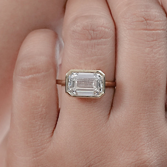 East West Bezel Emerald Diamond Engagement Ring