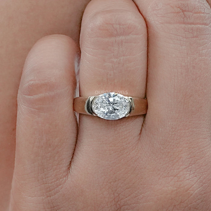 East West Oval Cut Half Bezel Engagement Ring