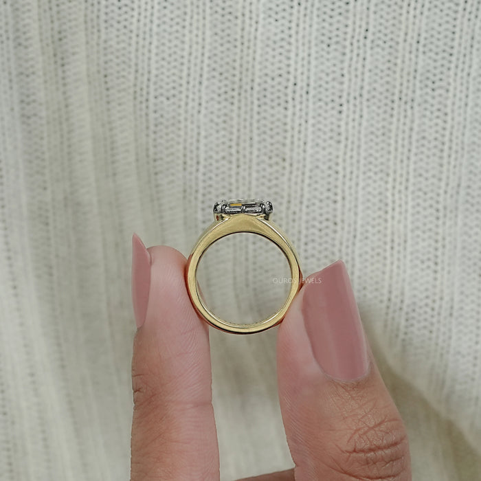 East West Step Cut Cushion Lab Diamond Solitaire Ring