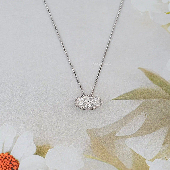 East West Old Mine Moval Lab Diamond Solitaire Pendant