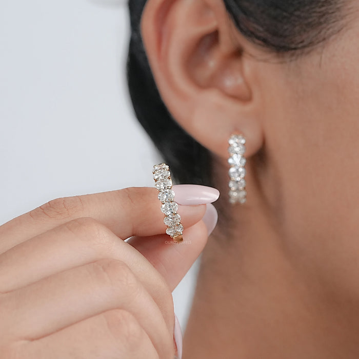 East West Oval Lab Grown Diamond Hoop Earrings
