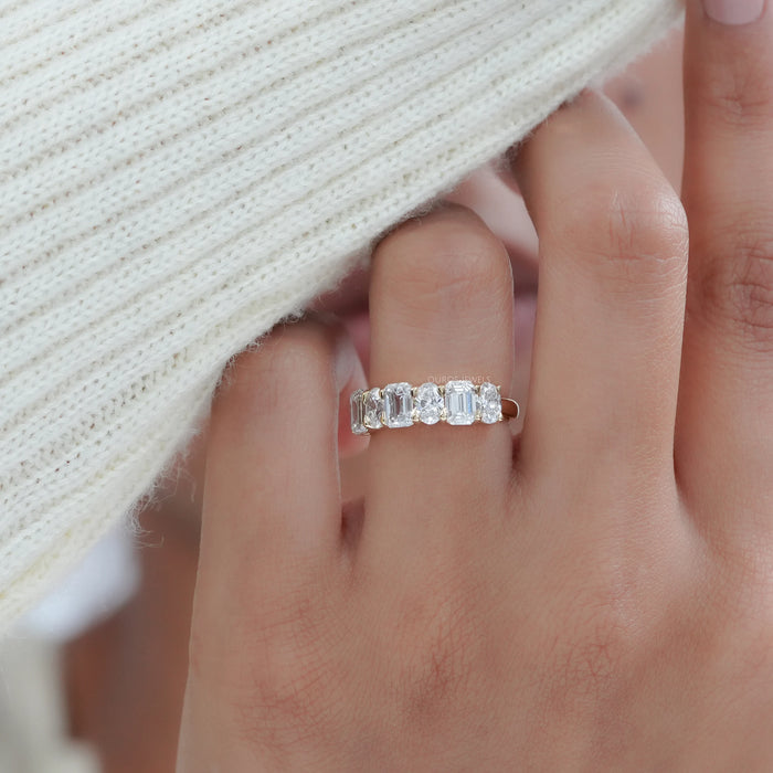 Oval And Emerald Cut Lab Grown Semi-Eternity Band